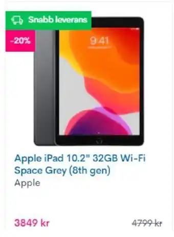 CDON Apple iPad 10,2" 32GB Wi-Fi Space Grey (8th gen) erbjuda
