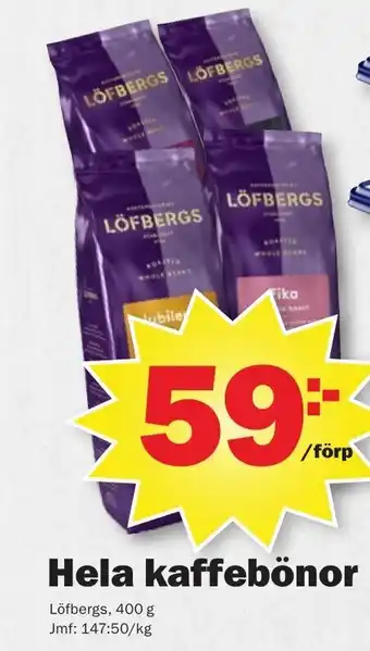 Pekås Löfbergs Hela Kaffebönor 400 g erbjuda