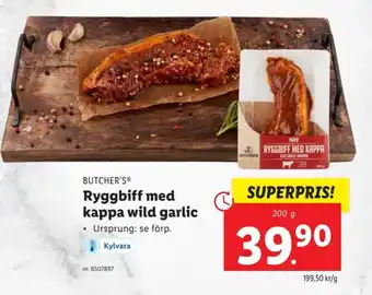 Lidl Butcher's Ryggbiff med kappa wild garlic 200 g erbjuda