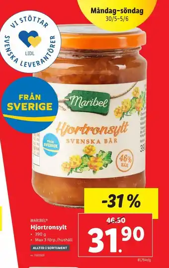 Lidl Maribel Hjortronsylt 390 g erbjuda