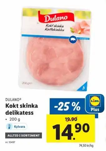 Lidl Dulano Kokt skinka delikatess 200 g erbjuda