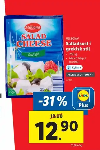 Lidl Milbona Salladsost i grekisk stil 250 g erbjuda