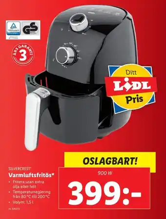 Lidl Silvercrest Varmluftsfritös 900 W erbjuda