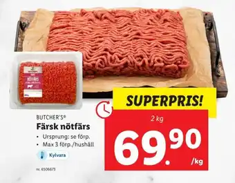 Lidl Butcher's Färsk nötfärs 2kg erbjuda