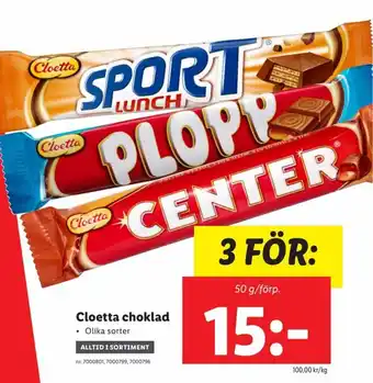 Lidl Cloetta choklad 50 g erbjuda