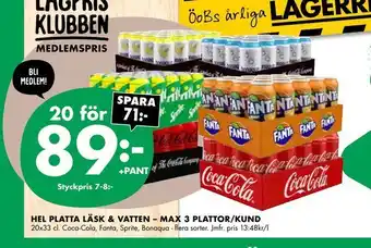 ÖoB Hel platta läsk & vatten - max 3 plattor/kund erbjuda