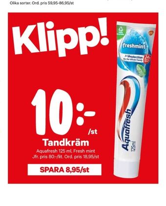 City Gross Aquafresh tandkräm erbjuda