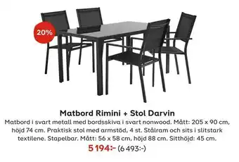 Plantagen Matbord Rimini + Stol Darvin erbjuda