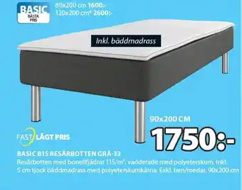 JYSK Basic B15 Resårbotten Grå-33 90x200 cm erbjuda