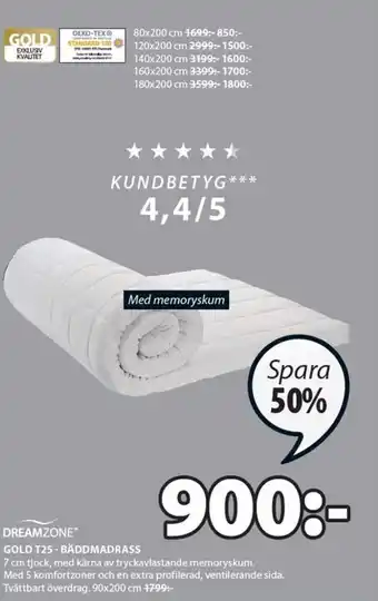 JYSK Dreamzone Gold T25 - Bäddmadrass 90x200 cm erbjuda