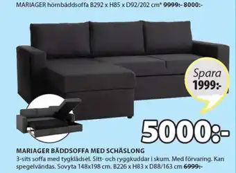 JYSK Mariager Bäddsoffa Med Schäslong 226 x 83 x 88/163 cm erbjuda