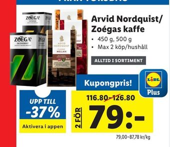 Lidl Arvid Nordquist/ Zoégas kaffe erbjuda