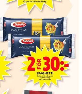 ICA Maxi Barilla spaghetti erbjuda