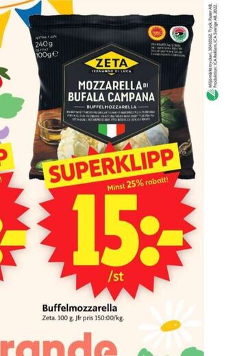 ICA Supermarket Zeta mozzarella erbjuda