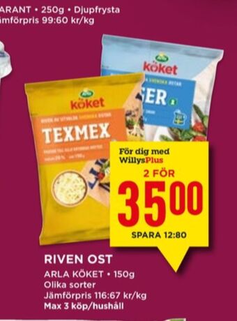 Willys Arla köket riven ost erbjuda