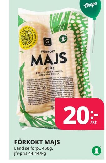 Tempo Förkokt majs erbjuda
