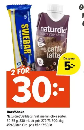 Coop Extra Bars/Shake erbjuda