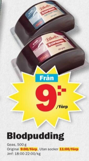 Pekås Geas blodpudding erbjuda