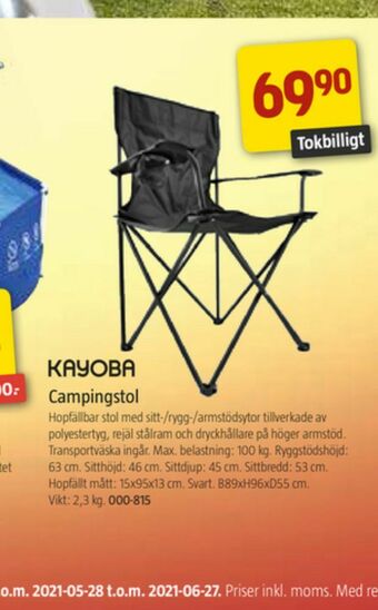 Jula Kayoba Campingstol erbjuda