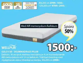JYSK Wellpur Gold F30 - Skummadrass Pilar 90x200 cm erbjuda