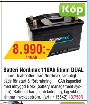 Erlandsons Brygga Batteri Nordmax 110Ah litium DUAL erbjuda
