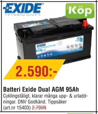 Erlandsons Brygga Batteri Exide Dual AGM 95Ah erbjuda