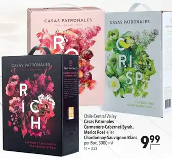 Citti Casas Patronales Carmenere-Cabernet-Syrah Merlot Rose eller Chardonnay-Sauvignon Blanc 3000ml erbjuda