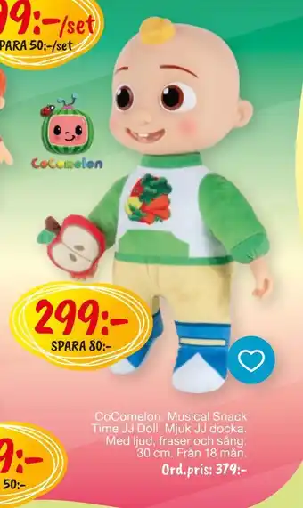 CoComelon. Musical Snack Time JJ Doll. Mjuk JJ docka.
