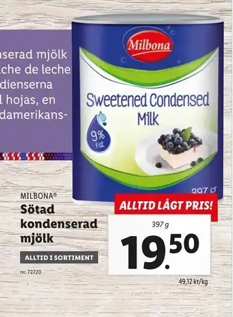 Lidl Sötad kondenserad mjölk erbjuda