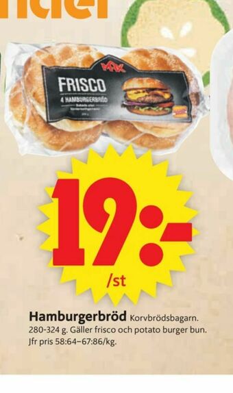 ICA Supermarket Max Frisco Hamburgerbröd erbjuda