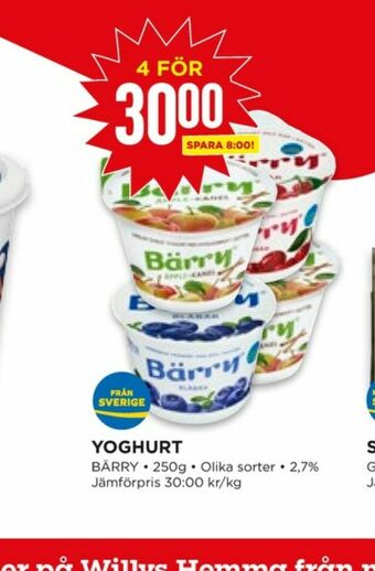 Willys Bärry Yoghurt erbjuda