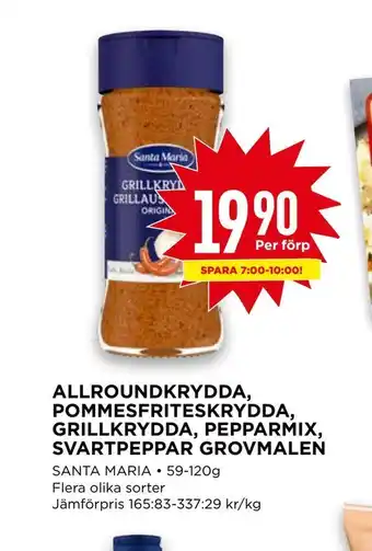 Allroundkrydda, pommesfriteskrydda, grillkrydda, pepparmix, svartpeppar grovmalen