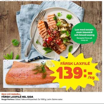 Coop Konsum Färsk laxfilé hel sida erbjuda