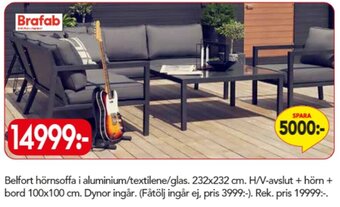 Bo Ohlsson Belfort hörnsoffa i aluminium/textilene/glas erbjuda