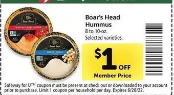 Safeway Boar's Head Hummus offer