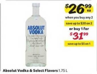 Winn Dixie Absolut Vodka & Select Flavors offer