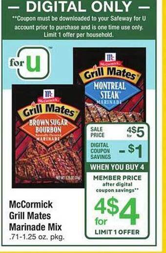 Safeway Mccormick Grill Mates Marinade Mix offer