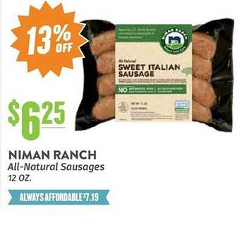 Natural Grocers Niman Ranch All-natural Sausages offer