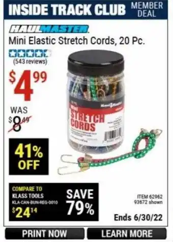 Harbor Freight Tools Haulmaster Mini Elastic Stretch Cords, 20 Pc offer