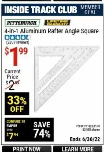 Harbor Freight Tools Pittsburgh 4in1 Aluminum Rafter Angle Square offer