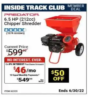 Harbor Freight Tools Predator 6.5 Hp (212cc) Chipper Shredder offer