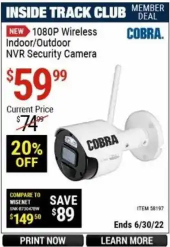 Harbor Freight Tools Cobra 1080p Wireless Indoor Or Outdoor Nvr Security Camera offer