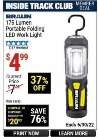 Harbor Freight Tools Braun 175 Lumen Portable Folding Led Work Light offer