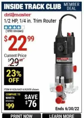 Harbor Freight Tools Drillmaster 1 2 Hp 1 4 In. Trim Router offer