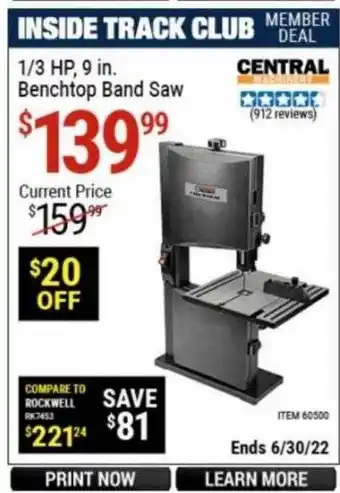 Harbor Freight Tools 1 3 Hp 9 In Benchtop Band Saw Central offer