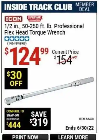 Harbor Freight Tools Icon 1 2 In 50-250 Ft Lb Profesional Flex Head Torque Wrench offer