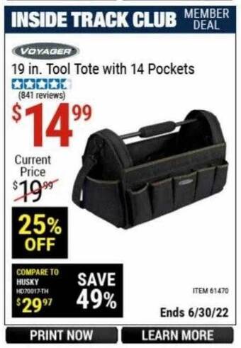 Harbor Freight Tools Voyager 19 In Tool Tote With 14 Pockets offer
