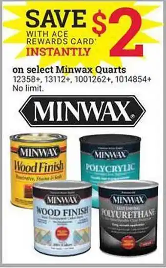 Ace Hardware On Select Minwax Quarts offer