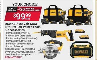 Ace Hardware Dewalt 20 Volt Max Lithium-ion Power Tools & Accessories offer