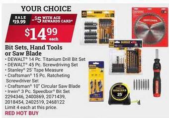 Ace Hardware Bit Sets, Hand Tools Or Saw Blade offer